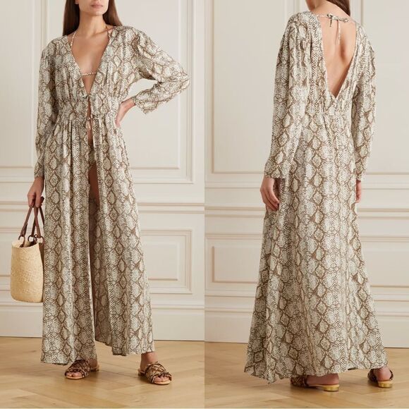 【MELISSA ODABASH】farrah snake-print crepe kaftan MELISSA ODABASH Farrah snake-print crepe kaftan